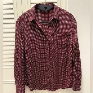 Limited Ashton-style long sleeve blouse, maroons with white dots